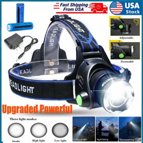 LED Headlamp Rechargeable Head Torch Zoom Headlight Super Bright Flashlight 3 Modes Work Light With 2 Li-ion Batteries Charger