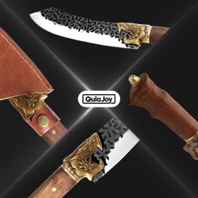 Qulajoy Boning Knife - Hand Forged Camping Knife 7Cr17MOV Blade - Dragon Head Handle And Leather Sheath - Unique Dragon Style - Viking Knife For (size: Fillet Knife)